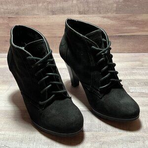 Rialto Womens Black Lace-Up Ankle Booties 6.5 M Fabric Upper Stiletto Heel
